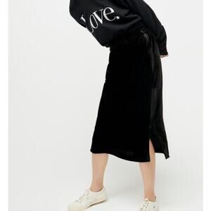 NWT J. Crew Black Velvet Midi Skirt Small Velour Split Leg Velveteen